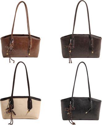 Generic Retro Shoulder Bag PU Leather Tote Bag Trendy Underarm Purse for Women (Black)