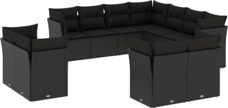 vidaXL Set De Sof&aacute;s De Jard&iacute;n 11 Pzas Y Cojines Rat&aacute;n Sint&eacute;tico Negro Vidaxl