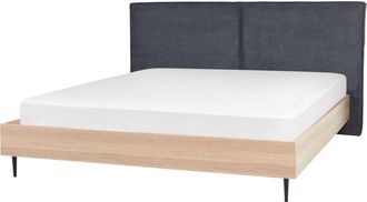Beliani Cama Con Somier Gris Oscuro Madera Clara Negro 180 X 200 Cm Poli&eacute;ster Mdf Izernore