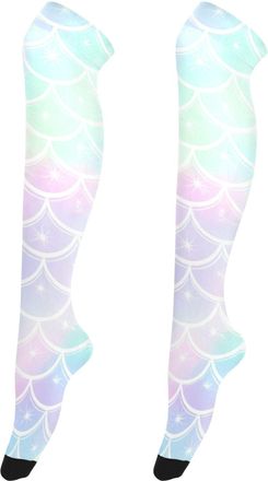 Generic Fun Long Socks over Knee Stockings for Women Thigh High Pastel Mermaid Scales Floral Leg Warmers Socks, Pastel Mermaid Scales, Medium