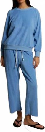 perfectwhitetee Eliana Loop Terry Draw String Pants In Pacific Blue