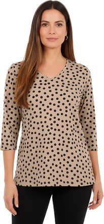 Jessica London Stretch Cotton V-Neck Tee in New Khaki Black Dot at Nordstrom, Size 24