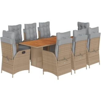 vidaXL Set Comedor De Jard&iacute;n 9 Pzas Con Cojines Rat&aacute;n Sint&eacute;tico Beige Vidaxl