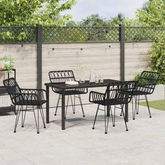 Berkfield Home Stylish 5 Piece Garden Dining Set Black Poly Rattan