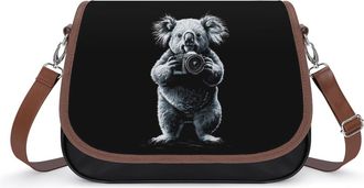 Generic Cute Koala with Camera Crossbody Bags for Women Fashion Leather Shoulder Handbags With Adjustable Strap