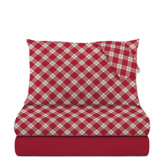 KASANOVA Completo letto matrimoniale in cotone Scozzese rosso