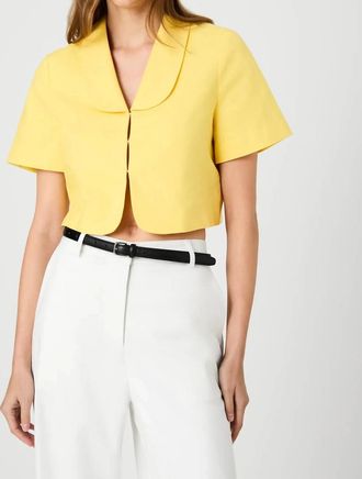 French Connection Theo Linen Oversized Collar Top In Daisy Yellow