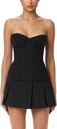 Naked Wardrobe Pinstripe Suiting Bustier Top in Black at Nordstrom, Size Large