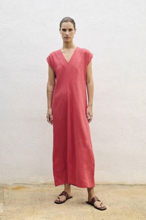 Sita Murt/ Cap Sleeve Linen Maxi Dress In Fresa