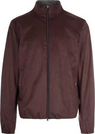 Herno Suede-Texture Brown Casual Jacket With High Collar