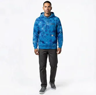 Carhartt Work in Progress Hoodie Mens Blue Watercolor Camo Midweight Long Sleeve JAX1417