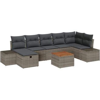 vidaXL Vidaxl - Conjunto De Sof&aacute; De Jard&iacute;n Con Coj&iacute;n 8 Pcs Gris Polirat&aacute;n