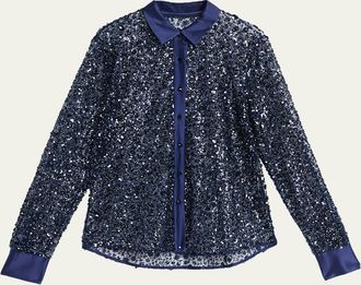 Prabal Gurung Sequined Tulle Slim-Fit Button-Down Shirt