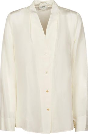 Forte_Forte Habotai Silk Long Sleeve V-Neck Shirt