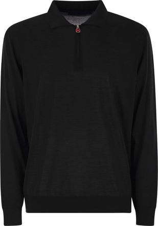 Kiton Mens Wool Polo Shirt - Black - Size Medium