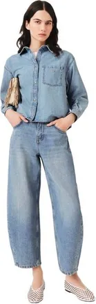 Maje Denim shirt with logo in Blue at Nordstrom, Size X-Small
