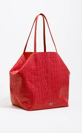 Bimba & Lola Mock Croc Large Leather Shopper Bag in Red at Nordstrom