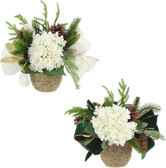 Creative Displays Inc. Set Of 2 Christmas Holiday Arrangements With Hydrangeas & Bows