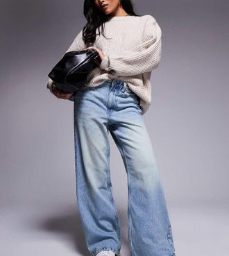 River Island Petite straight jeans in midwash blue