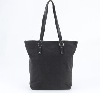 Ferragamo Black Leather Canvas Shoulder Bag Tote Bag (Pre-Owned)