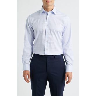 David Donahue Trim Fit Twill Check Dress Shirt in Sky/berry at Nordstrom Rack, Size 17.5 - 34/35