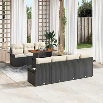 vidaXL Conjunto De Sof&aacute; De Jard&iacute;n 8 Pcs Negro Polirat&aacute;n Vidaxl