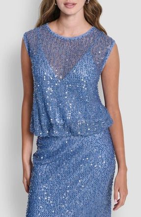 DKNY Bubble Hem Sequin Sleeveless Knit Top in Liberty Sky at Nordstrom, Size X-Small