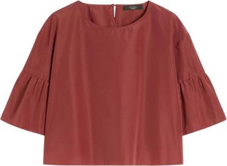 Max Mara Crop Blouse - Dames - Blouses - Rood - 3XS - Katoen - Overhemden