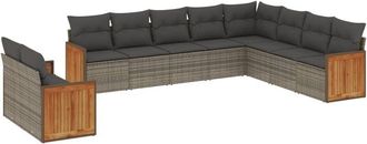 vidaXL Set De Sof&aacute;s De Jard&iacute;n 10 Pzas Con Cojines Rat&aacute;n Sint&eacute;tico Gris Vidaxl