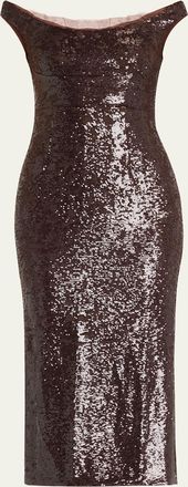 Roland Mouret Off-The-Shoulder Sequin Midi Dress