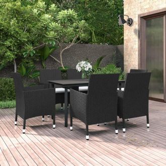 vidaXL Set Comedor De Jard&iacute;n 7 Pzas Y Cojines Rat&aacute;n Sint&eacute;tico Y Vidrio Vidaxl