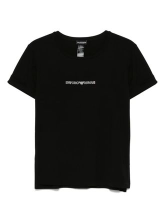 Emporio Armani T-shirt met logo van stras - Zwart