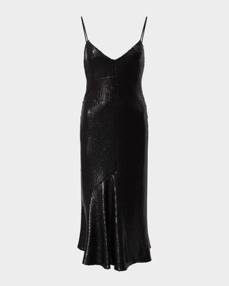 Halston Heritage Lucia Backless Bias-Cut Sequin Midi Dress
