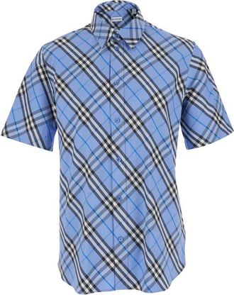 Burberry Robert SS Chk - Heren - Korte mouwen Overhemden - Blauw - L - Katoen - Overhemden