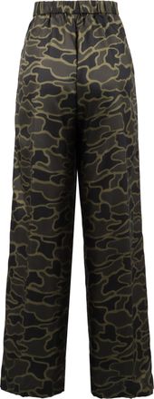 Aspesi Womens Camouflage Printed Silk Pants Green Straight Trousers