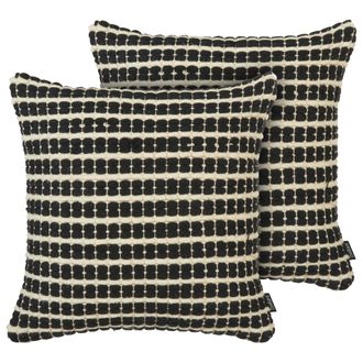 Beliani Beliani - Conjunto De 2 Cojines Decorativos Blanco Y Negro Algod&oacute;n 45 X 45 Cm Funda De Coj&iacute;n Patr&oacute;n De Cuadros Relleno De Poli&eacute;ster Yoncali