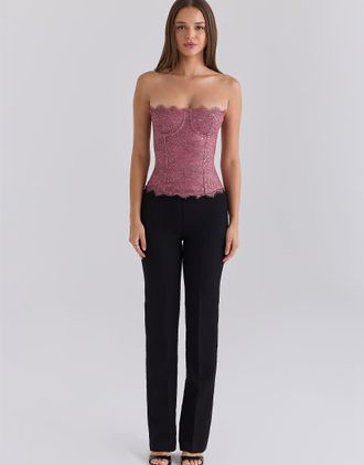 House of CB top corsetto senza spalline Alexia in pizzo metallizzato rosa
