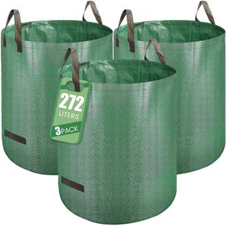 OEM Juego De 3 Bolsas De Basura Verdes Autoportantes, 272 L, Bolsa Grande Con Asas, Impermeable, Plegable Y Reutilizable. -crezuo