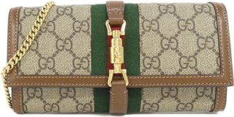 Gucci Beige Brown Gg Supreme Chain/Shoulder Wallet (Pre-Owned)