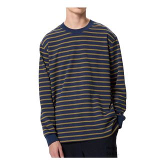 Uniqlo AIRism Cotton Striped Crew Neck T-Shirt Long Sleeve Navy 477340-69