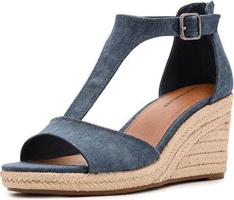 Lucky Brand Cyleste T-Strap Wedge Sandals Womens Wedge Shoes Navy : 9.5 M