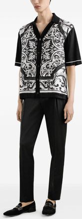 Dolce & Gabbana Mens Majolica-print Oversized Shirt - Black Silk - Size Medium