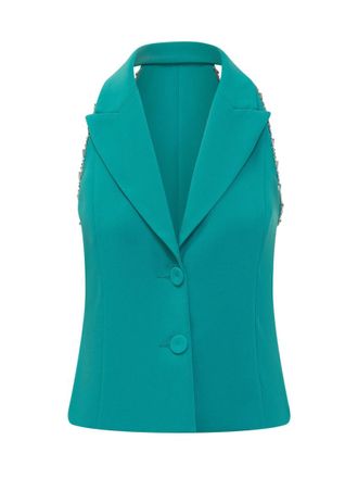 Pinko Green Solid Notched Lapel Blazer