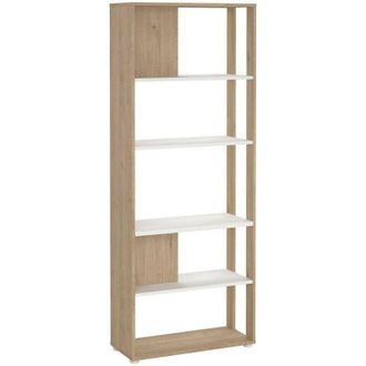 Dmora Dmora - Estante Para Libros Muguiying, Estante De Oficina, Porta Libros M&oacute;vil, Biblioteca, 80x34 H205 Cm, Roble Y Blanco