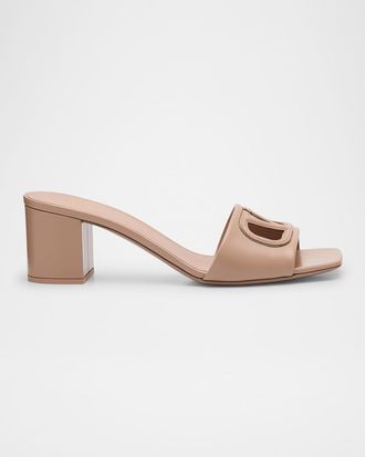 Valentino Garavani VLogo Leather Cutout Slide Sandals