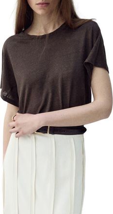 Mango Linen T-Shirt in Brown at Nordstrom, Size Xx-Small