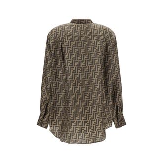 Fendi Womens Brown Silk Pattern Shirt