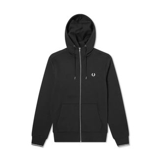 Fred Perry Zwarte Hooded Zip Sweatshirt met Contrast Trim - Heren - Vesten met rits - Zwart - XL - Katoen - Hoodies & sweatvesten