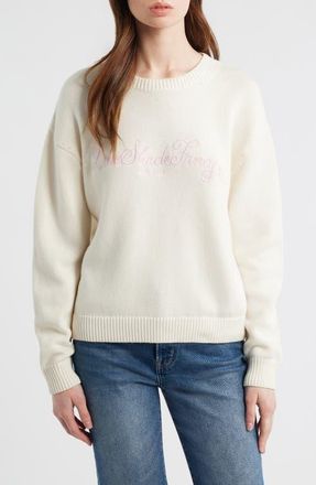 LoveShackFancy Selman Logo Embroidery Cotton & Wool Sweater in Cold Foam at Nordstrom, Size X-Small