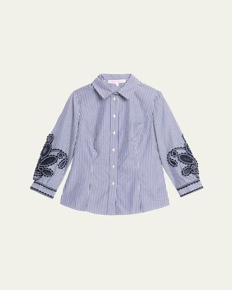 Carolina Herrera Ana Embroidered Striped Poplin Button-Down Shirt